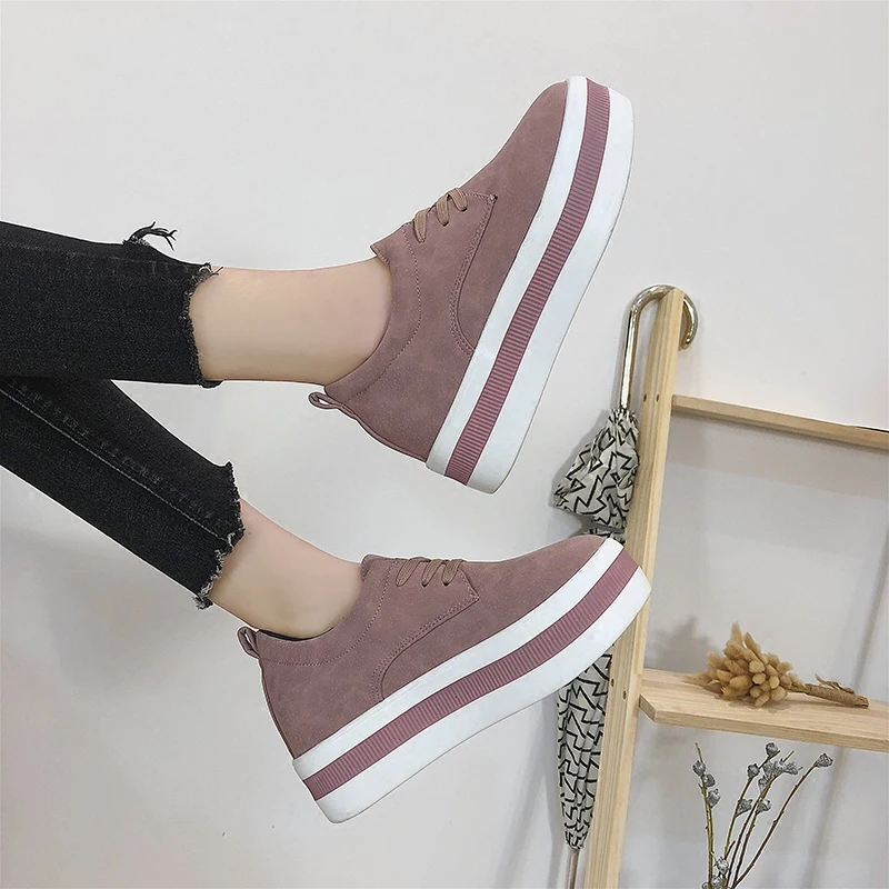 Женская Повседневная обувь из флока Сезон весна-осень Розовая на платформе Chaussure