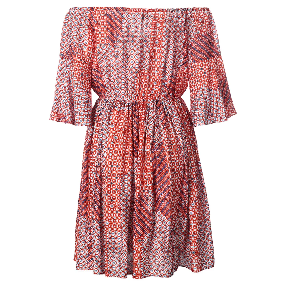 

Plus Size Dress Flared Sleeve Mid-length Waist Print Women Dress Vintage Women Summer 2020 Gothic Print Clothing