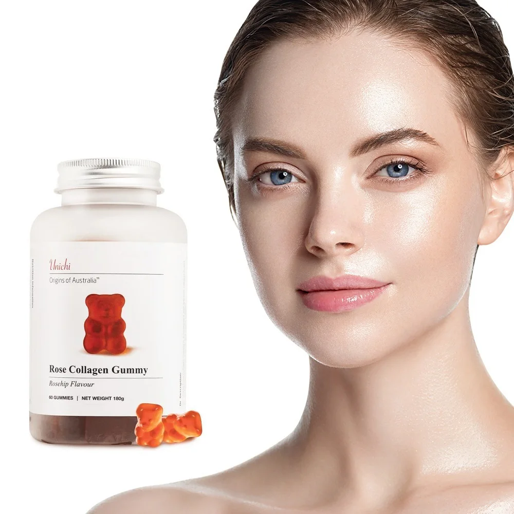 

Australia Unichi Rose Marine Collagen 60Gummies Sugar Free Women Healthy Nail Skin Elasticity Beauty Supplement Anti-ageing Pill