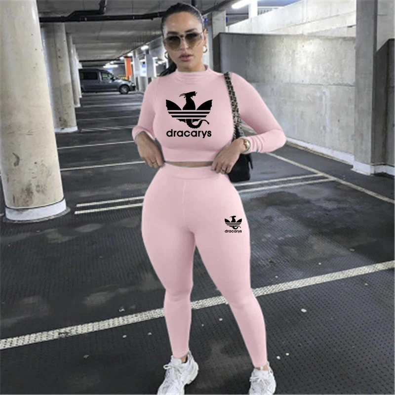 

New Brand 2 Piece Sets Women's Sports Fitness Suit Two Piece Long Sleeve Crop Top T-Shirt Leggings Pants Gym Suit 2021 Spring
