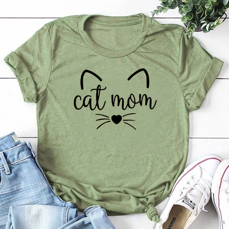 Cat Mom Graphic Tees Women Kawaii Meow Aesthetic T-shirt Cats Lover Life Tshirt Pure Cotton Casual Summer Tops Drop Shipping | Женская