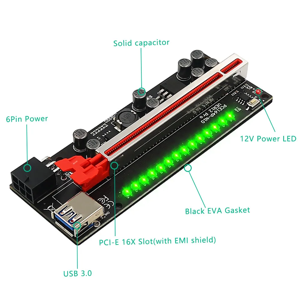 Красочный переходник TISHRIC 012 Pro PCI-E PCIE PCI E экспресс-карта GPU 1X X16 6pin SATA адаптер кабель