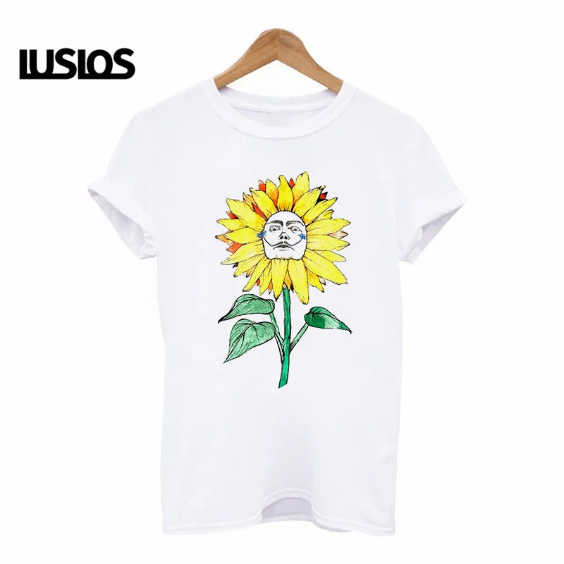 Женская футболка с коротким рукавом и принтом подсолнухов в Корейском