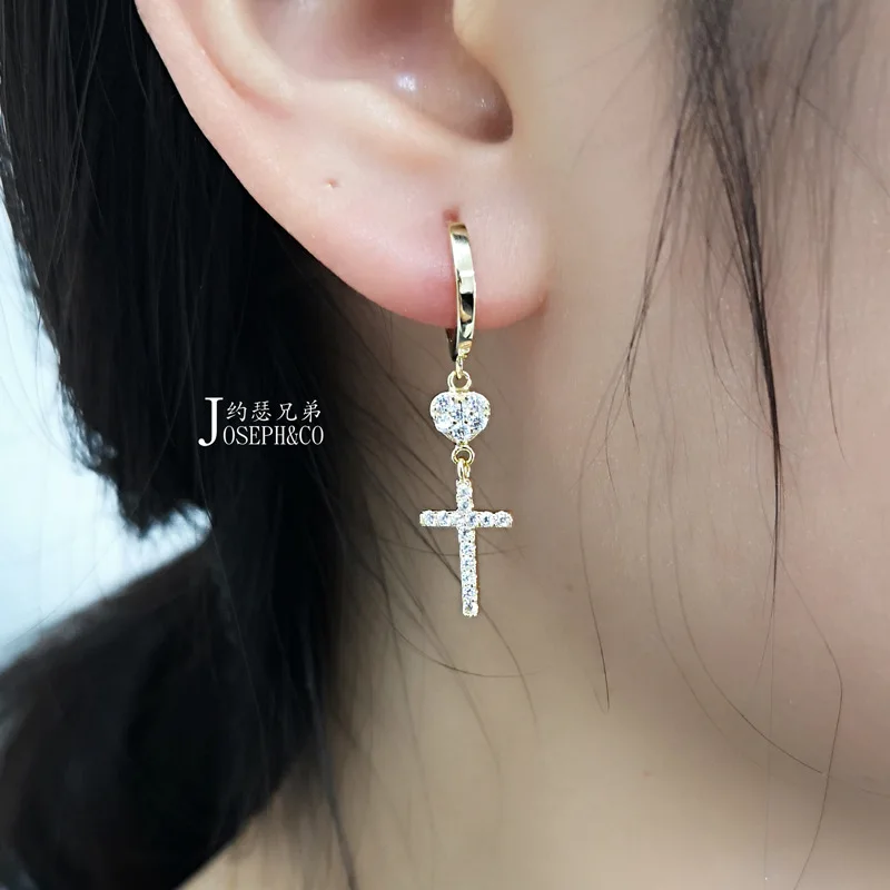 

Luxury Zircon Earrings for Women S925 Sterling Silver Jewelry Long Tassel Star Heart-shape Asymmetrical Cross Earrings Studs