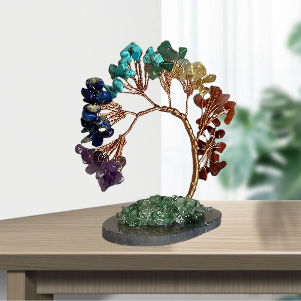 

Mini Crystals Money Tree Copper Wire Wrapped With Agate Slice Base Chakra Gemstone Feng Shui Trees for Home Decor