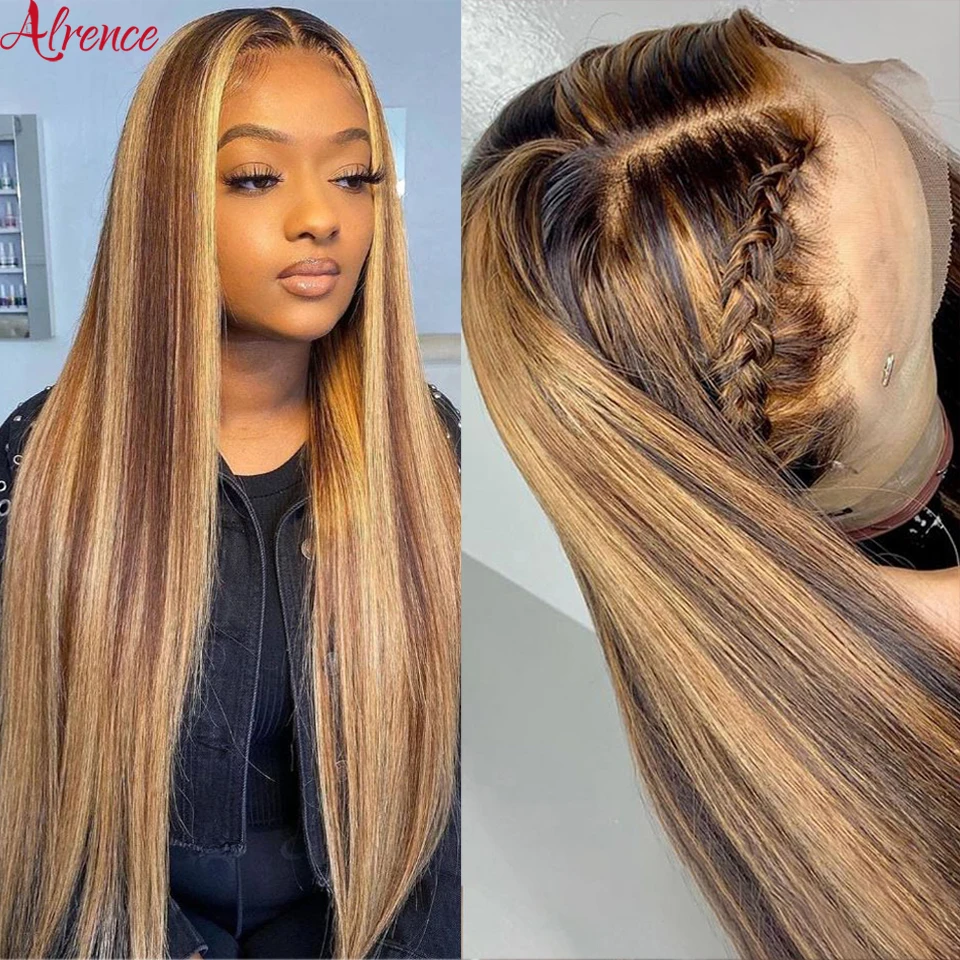 

Alrence HD Transparent Highlight Wig Human Hair Bone Straight Lace Front Wig 13x4 Lace Frontal Wig 4x4 Closure Wig Pre Plucked