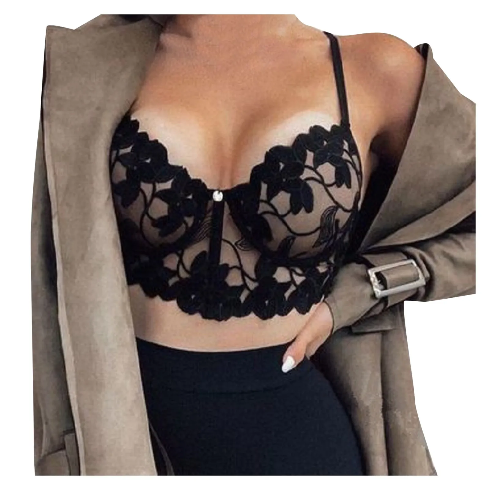 

Women embroidery Crop Tops Camis Strapless Adjustment Rimless Invisible Bralette Push Up Sticky Bras Lingerie Cropped Tank Tops