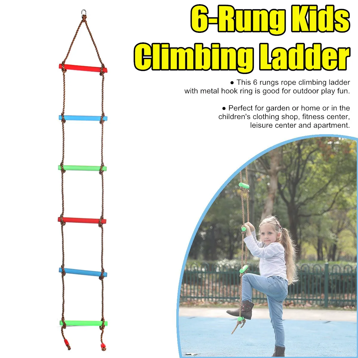 

Colorful Kids Climbing Ladder Wooden Rungs Rope Ladder Children Climbing Outdoor Garden Kids Sport Rope Swing Safe Fitness Toys
