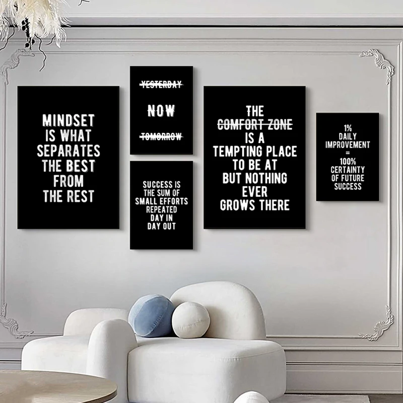 Black White Letters Inspirational Canvas Painting Office Wall Art Posters Prints Motivational Quote Pictures Living Room Decor