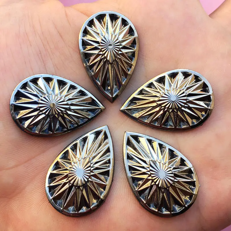 Камни из черной смолы с каплями воды 20*30 мм стразы плоской задней поверхностью