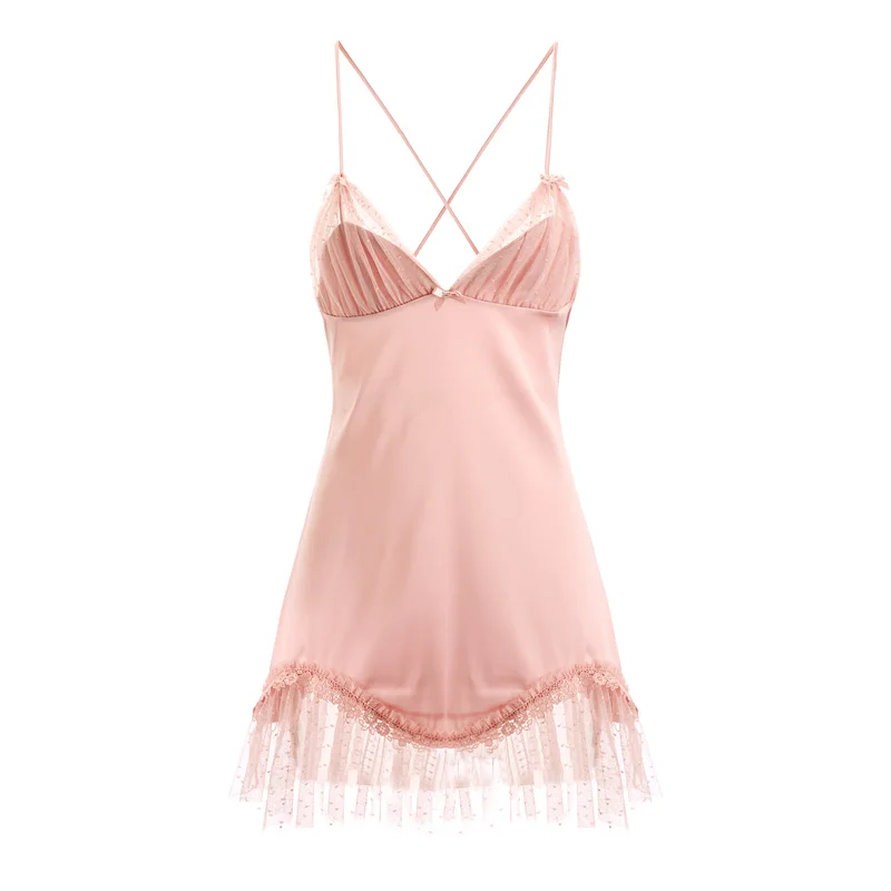 

SIDDONS Sexy Women Lingerie Silk Nightgown Summer Dress Lace Nightdress Sleepwear Nightie Satin Homewear Mesh Lace Hem Nightwear
