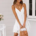 Женское кружевное мини-Платье, Белое однотонное Платье на бретельках, с открытой спиной