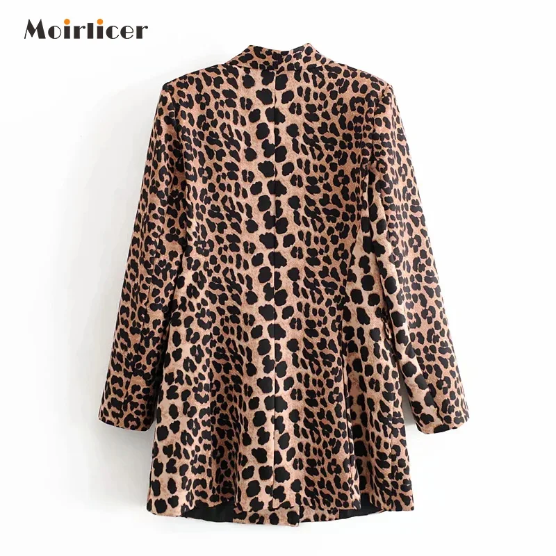 Женский блейзер с леопардовым принтом Повседневная Верхняя одежда карманами и