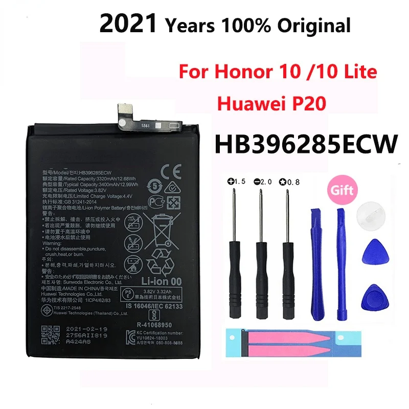 

100% Original Replacement Phone Battery HB396285ECW 3400mAh For Huawei P20 Honor 10 Honor10 Lite Batteries Batteria