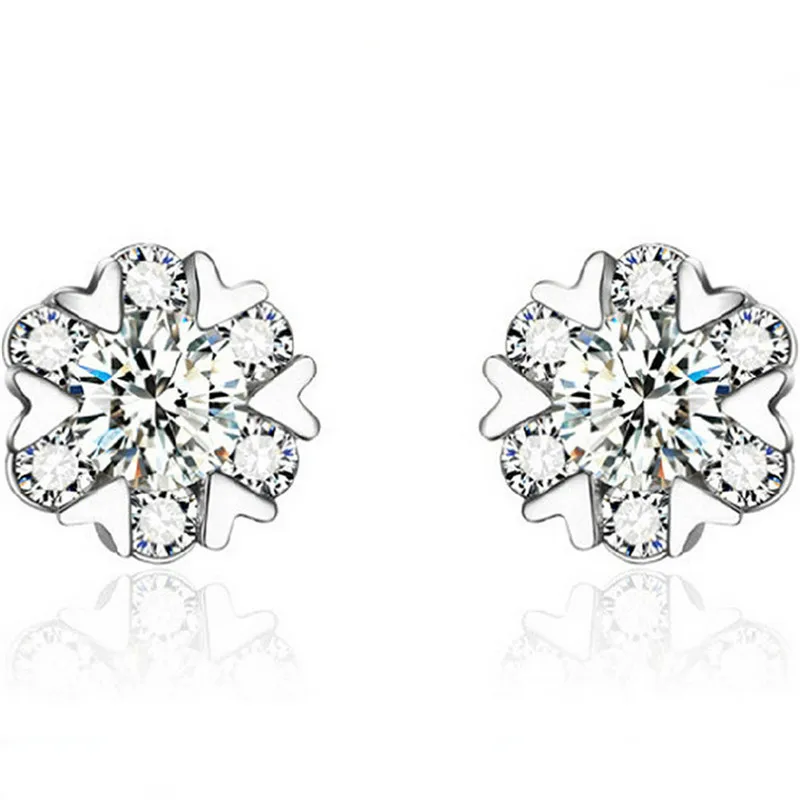 

New Silver Earrings Temperament Wild Fashion Snowflake Zircon Female Ear Jewelry