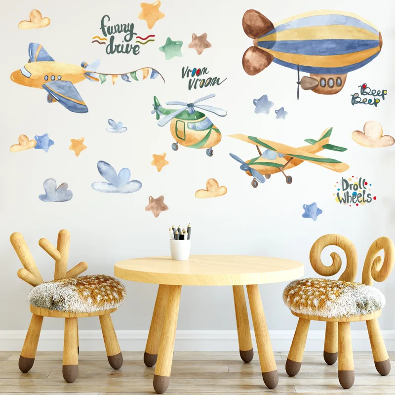 

Cartoon Airship Wall Stickers for Kids Room Nursery Eco-friendly Vinyl Wall Decals Art Wall Murals Poster DIY Home Deoration