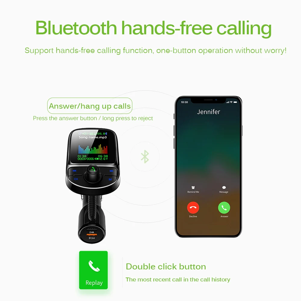 Автомобильный FM-передатчик с цветным экраном поддержка USB TF-карты Bluetooth 5 0 AUX