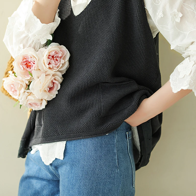 Женский винтажный свитер Johnature вязаный Однотонный большого размера с