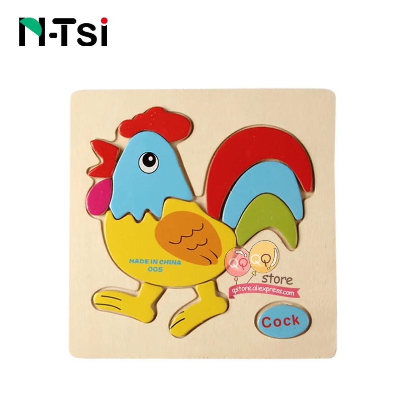 N-Tsi, детские деревянные головоломки, игрушки для малышей, Развивающие головоломки, Развивающие детские игрушки для детей, игры, Мультяшные животные, подарок, 3 года - Цвет: Cock