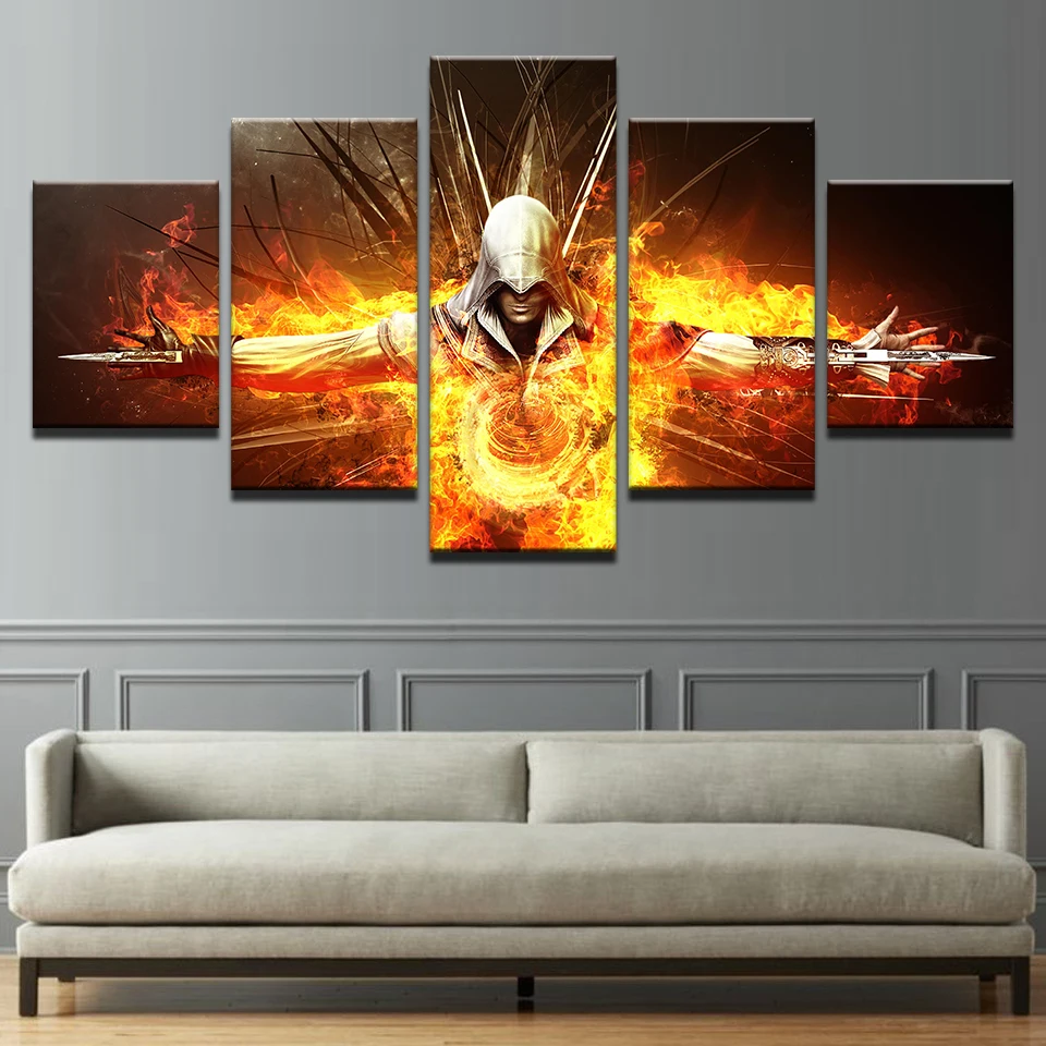 Assassin's огонь Creed холст картины HD Wall Art Рамки домашний Декор 5 шт. священный символ