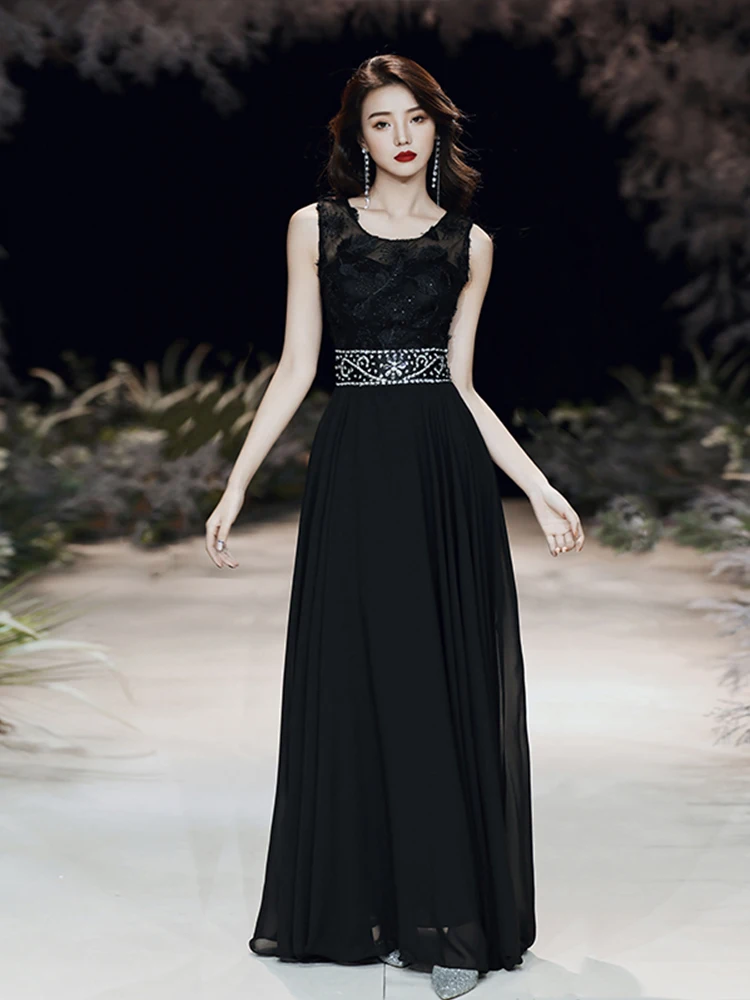 Новинка Черное длинное платье с блестками и поясом для девушек женщин принцессы