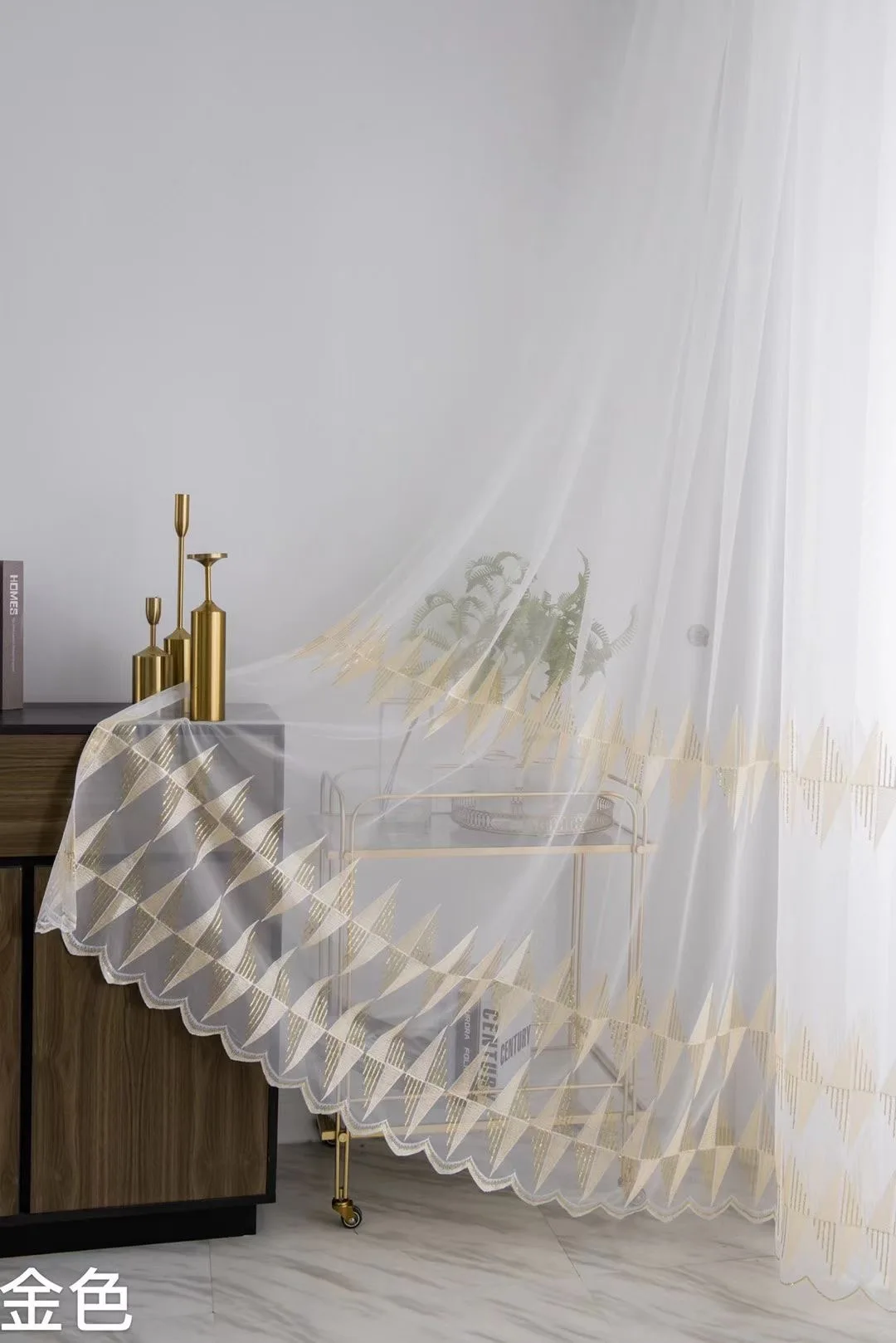 

Modern Geometric Triangle Diamond Curtains Embroidered Tulle For Living Room Bedroom Kitchen Kids Pink Golden Sheer
