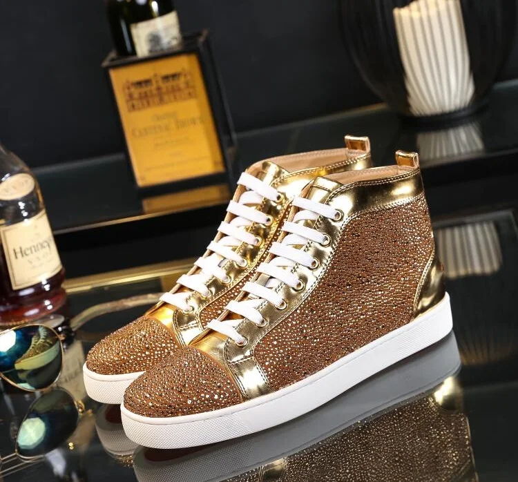 

Luxury Red Bottoms Junior Rhinestone Designers Shoes Mens Womens Casual Shoes High Top Flat Trainers Sneakers Classical