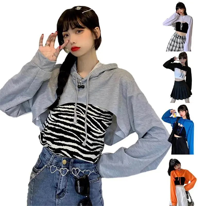 Women Long Sleeve Hoodies Sweatshirt Solid Color Oversized Loose Crop Top Casual Sweatshirt Streetwear Sudaderas Con Capucha