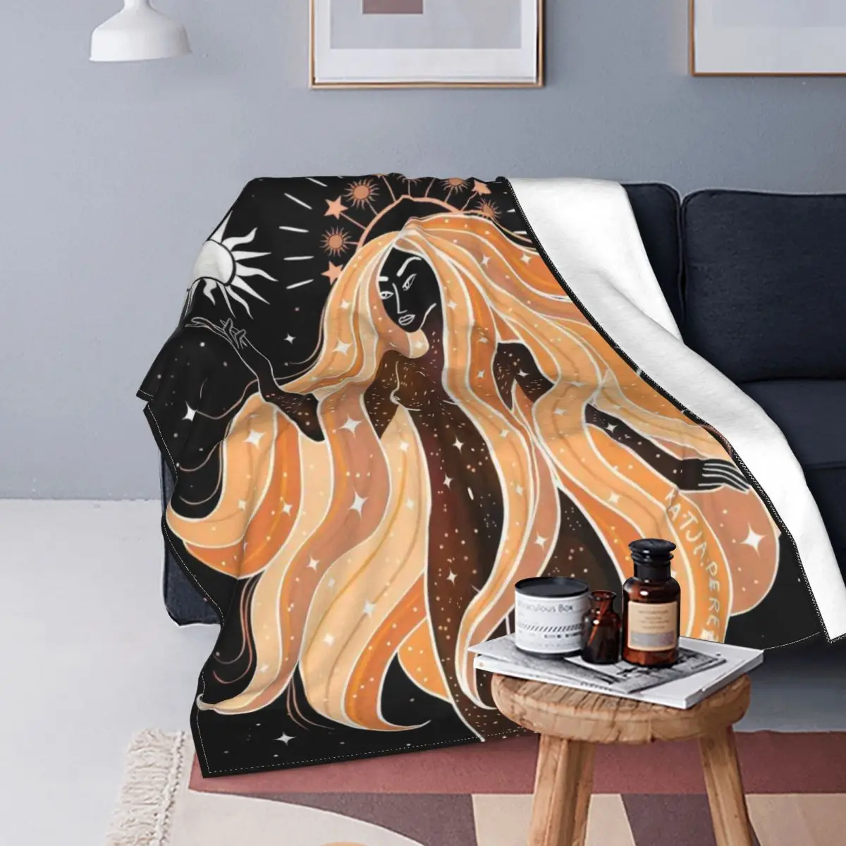 

Indian Moon Phase Girl Mandala Blanket Modern Stitch Cotton Portable Coral Fleece Throw Blankets For Bed Bedroom