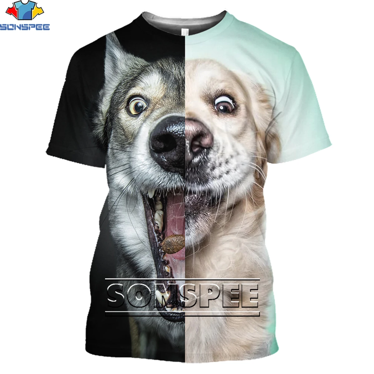 

SONSPEE Funny Animals Dogs Face Pincou T-shirt 3D Men Women Fashion Stitching Pattern Tshirt Unisex Short Sleeve Tee Kid's Shirt