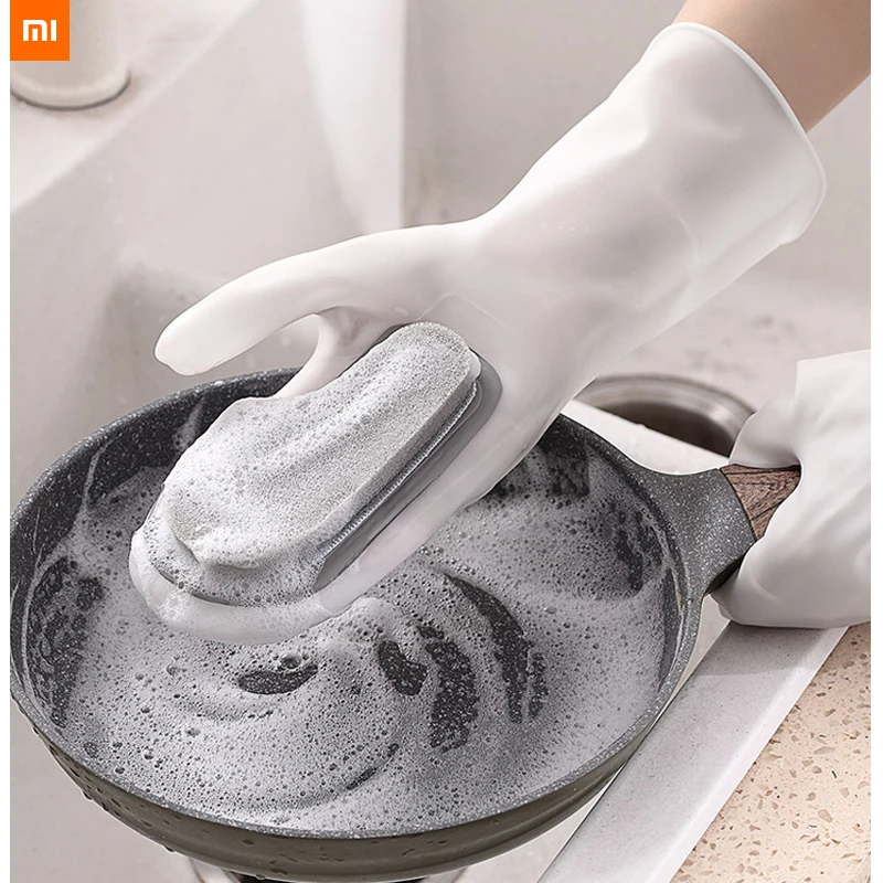 

1 pair xiaomi dishwashing gloves durable Multifunctional household kitchen washing scouring pad gloves Silicone anti-scalding