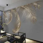 Пользовательские 3D Настенные обои современные перья роскошные золотые рельефные линии гостиная диван ТВ фон стены искусства домашний декор живопись