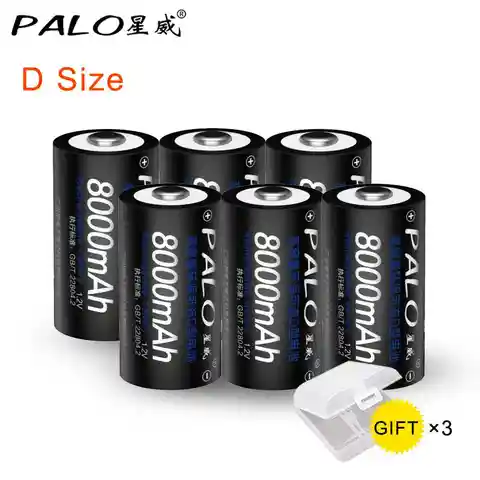 Аккумуляторная батарея PALO 1,2 в размера D, 8000 мАч, 1,2 в, Тип D, R20, Ni-MH батареи + зарядное устройство для фонарика, водонагревателя, газовых плит