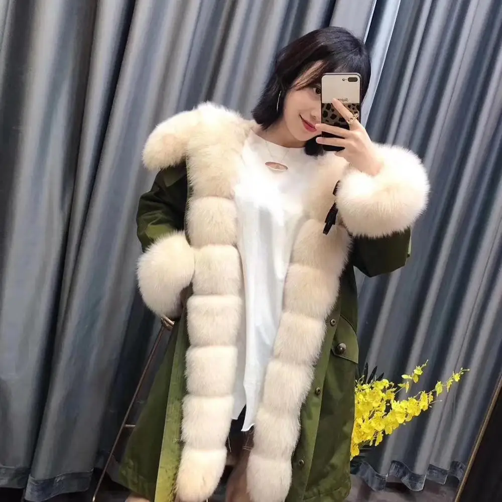Пальто женское зимнее 2020 новая мода пуховик длинный стиль с воротником из лисьего меха и подкладкой из настоящего кролика-рекса одежда большого размера.