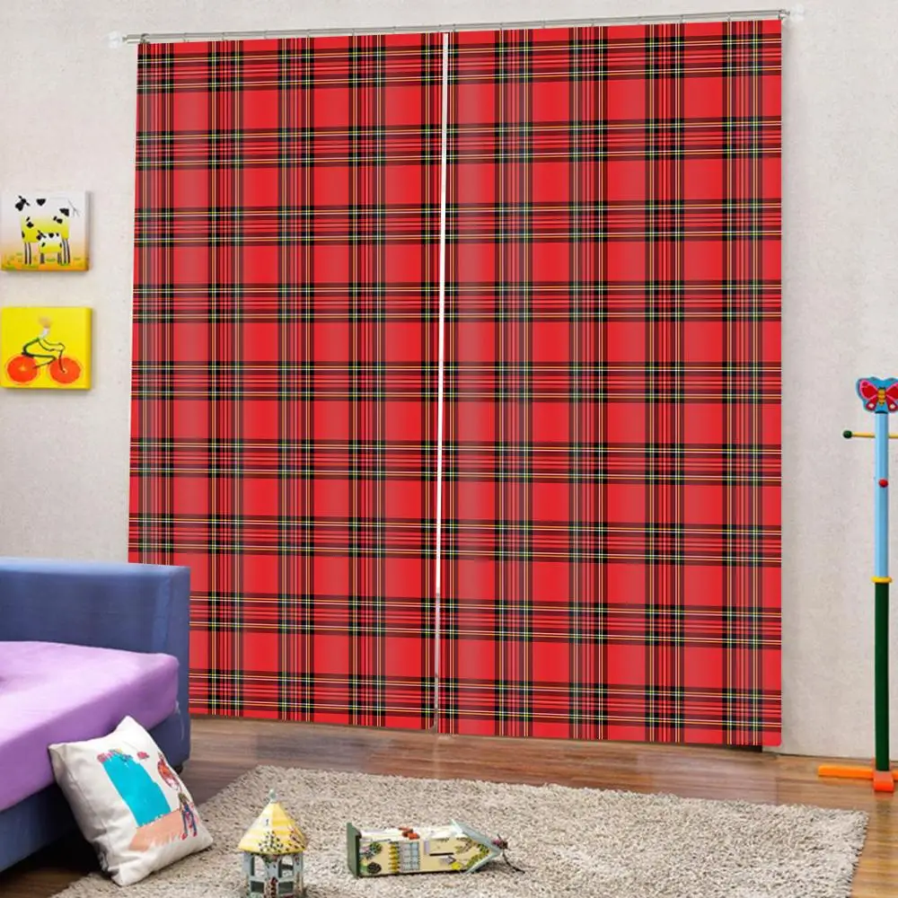 Оригинальные домашние красные шторы в клетку стиле ванной комнаты для домашнего
