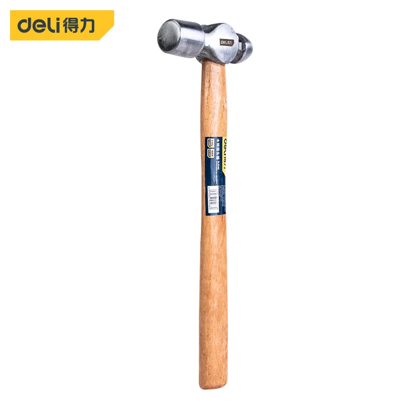 Deli Non-Slip Round Head Hammer With Wooden Handle Steel Ball Pein Hammer For Woodworking Machinist Repair Hand Tool High-Carbon