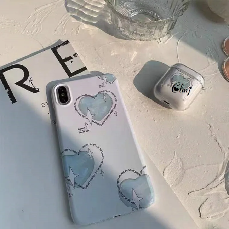 

Clmj Blue White Gradient Heart Phone Case For iPhone 11 12 13 Pro Max XR XS 7 8 Plus Simple INS Phone Case Silicone Soft Cover