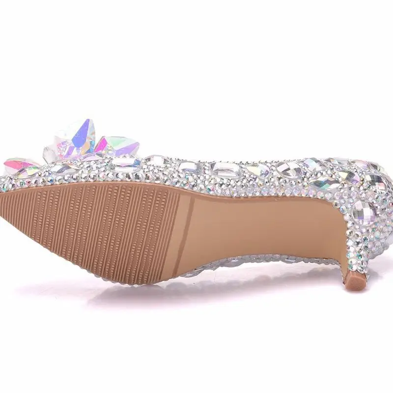 Sexy Pumps Wedding Women Fetish Shoes women pumps Party banquet PU Rhinestones Slip On 5CM Thin High Heels Pointed Toe Shallow