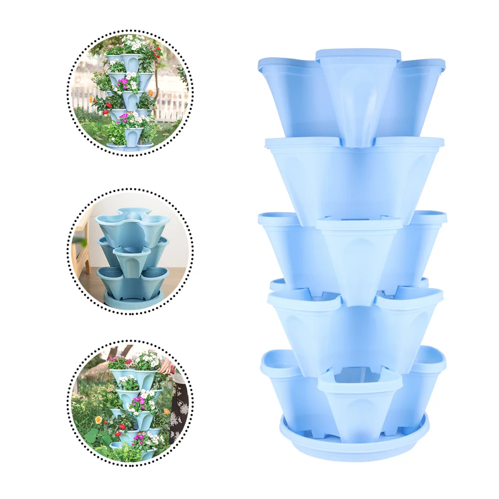 

1 Set of 6pcs Flowepot Multilayer Stacking Cultivation Pot Vegetable Melon Fruit Strawberry Planting Pot - 1pc Tray and 5pcs Pot