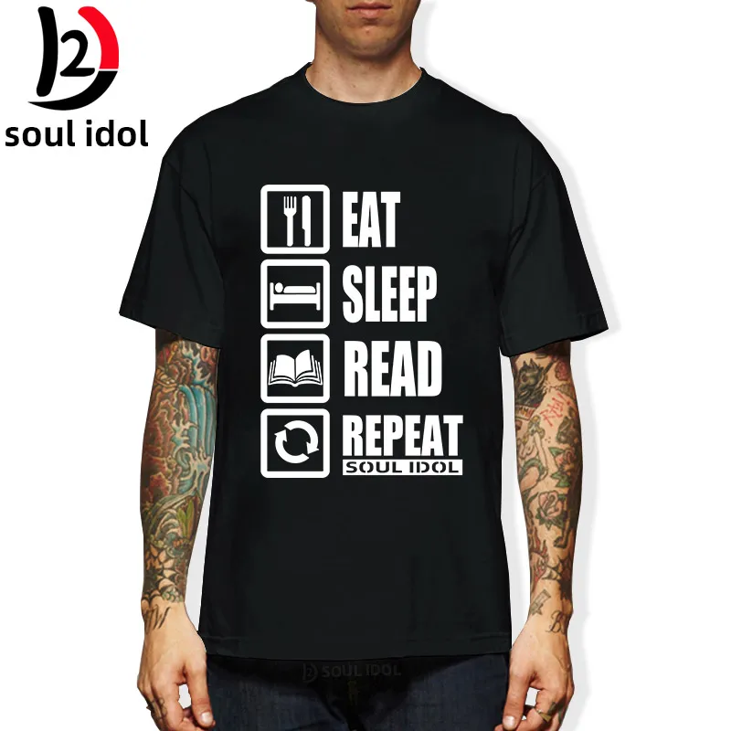 

Short Sleeve Cotton O-neck Fashion Read Book T-shirts Tops D2 Eat Sleep Read T Shirt Men Tshirt Summer Style