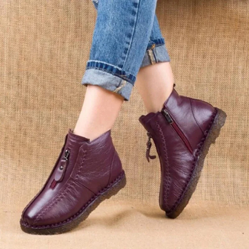 Purple MCCKLE; женские зимние ботинки; женские теплые хлопковые ботинки из искусственной кожи с плюшем; женская обувь на молнии; женские повседневные удобные ботинки на плоской подошве - Цвет: Purple
