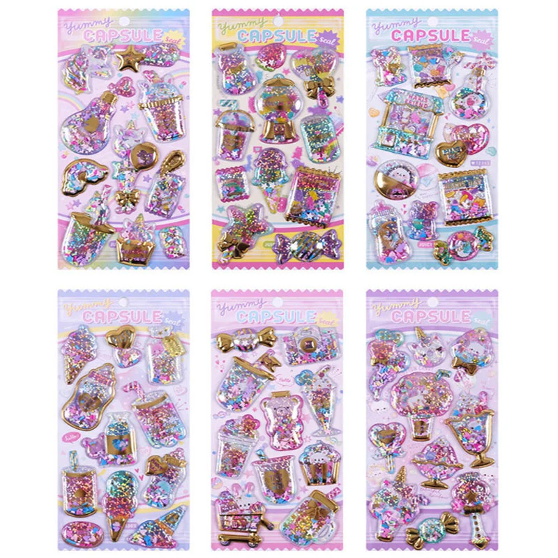 Милые наклейки для журнала Kawaii сверкающие 3D капсулы дневник канцелярские