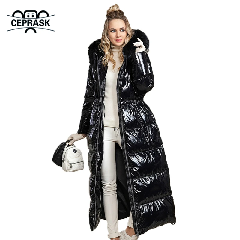 CEPRASK 2022 New Fashion Winter Coat Women X-Long High Quality Thick Cotton Parkas Hooded Outerwear Warm Faux Fur Woman Jacket