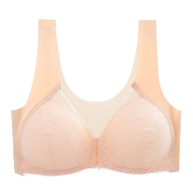 

Women Lace Bra plus size underwear Sexy Push Up Wireless Bra Front closure