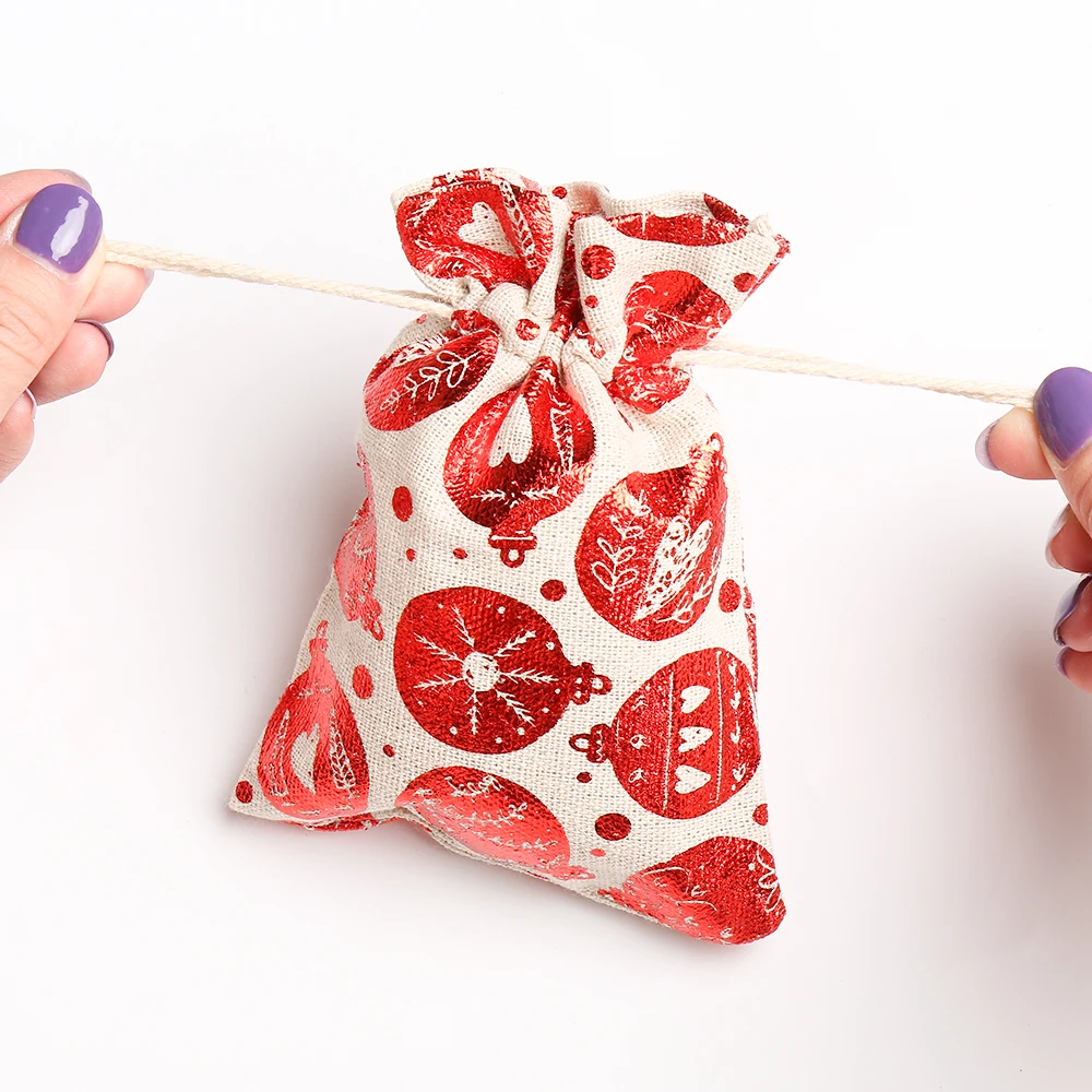 Веселый Рождественский мешочек из натурального джута подарочная упаковка