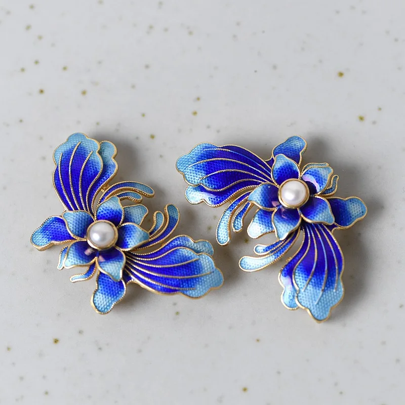 

S925 Silver Gold-plated Filigree Burnt Blue Craft Butterfly Brooch Accessories Dot Blue Style Women's Handmade Butterfly DIY