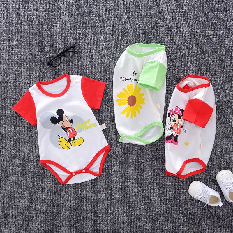 Хлопковый комбинезон для новорожденных мальчиков и девочек с рисунком Микки