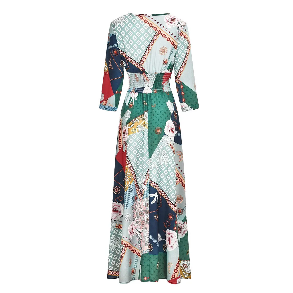 Женское платье 2019 весна осень новое женское длинное с коротким рукавом и принтом