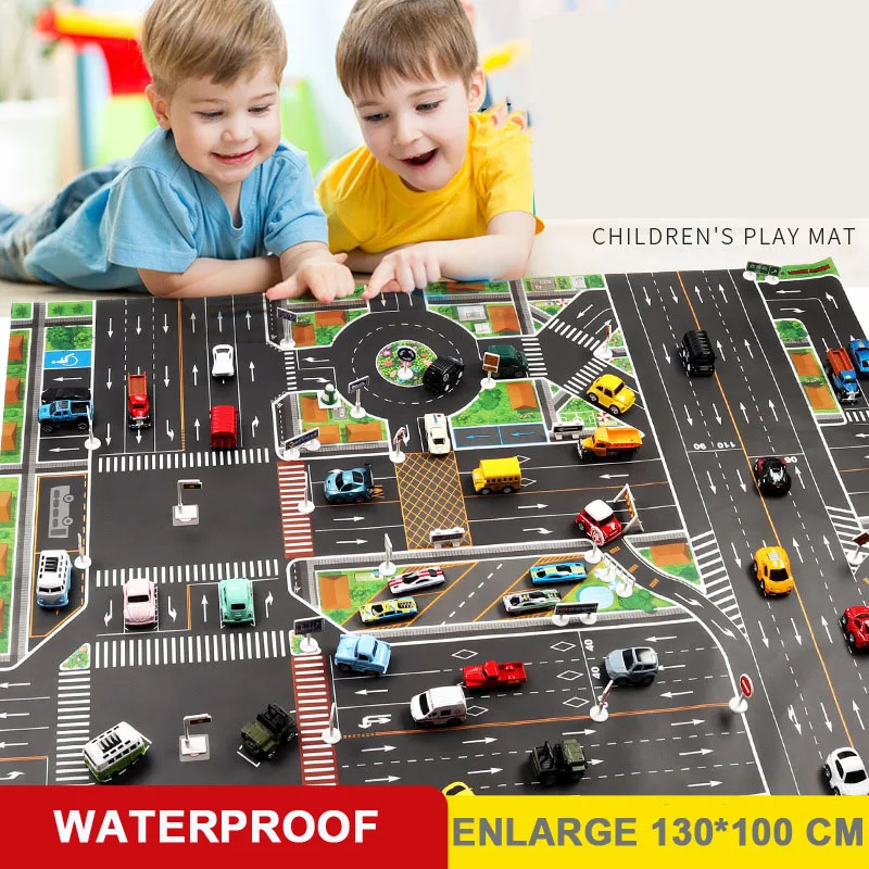 130*100CM Large City Traffic Car Park Play Mat Waterproof Non-woven Kids Playmat Educational Toys for Children's Boy | Игрушки и
