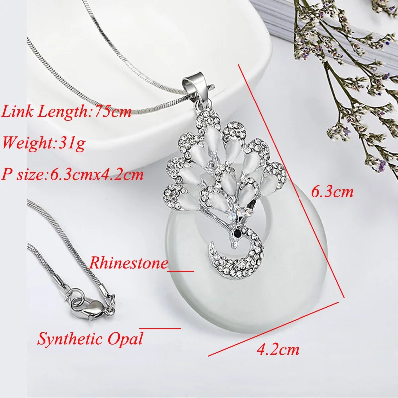 75 см длина Роскошный белый синтетический опал ожерелье с Фениксом Длинная